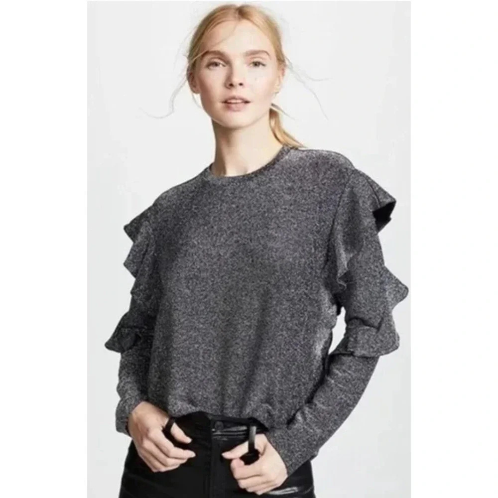 Maison Scotch & Soda Silver Lurex Ruffle Top Magical Attitudes Size XS